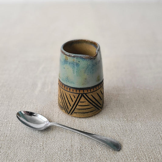 Seafoam Blue Rustic Carved Mini Jug