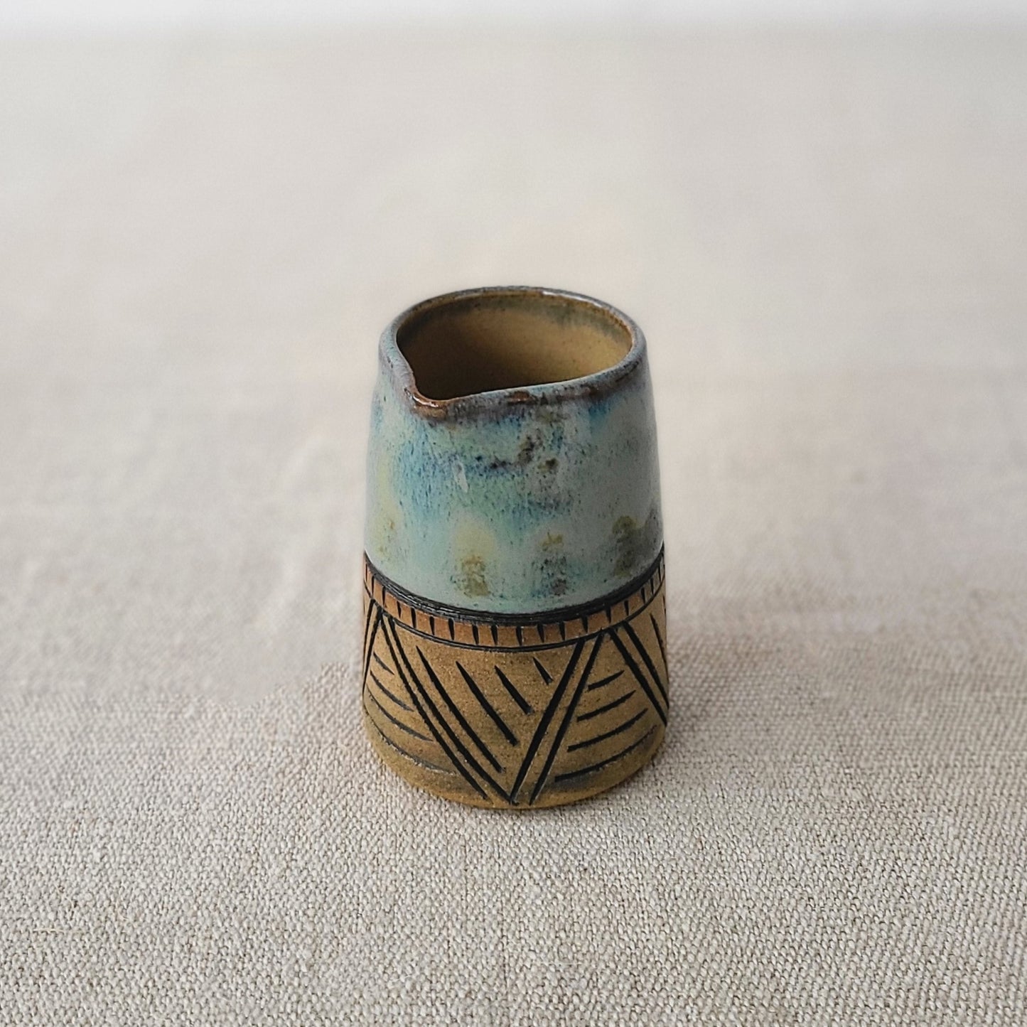 Seafoam Blue Rustic Carved Mini Jug